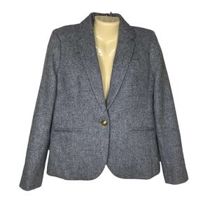 J Crew Blazer Womens 10 Campbell Gray Donegal Tweed Wool One Button Slim Career
